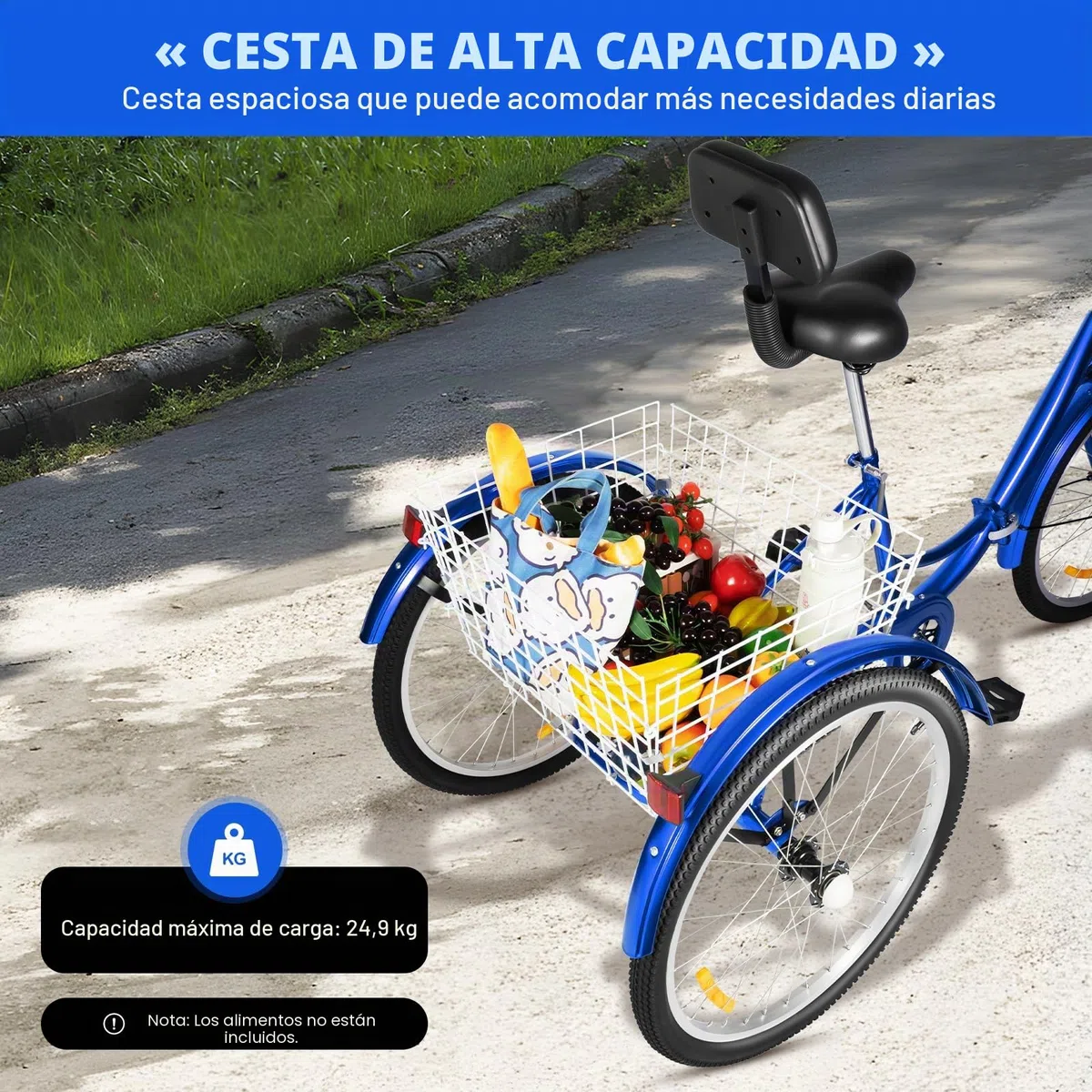Triciclo de bicicleta plegable de 24 pulgadas, triciclo para adultos, bicicleta de 3 ruedas con cesta de la compra, para adultos, personas mayores, mujeres, hombres