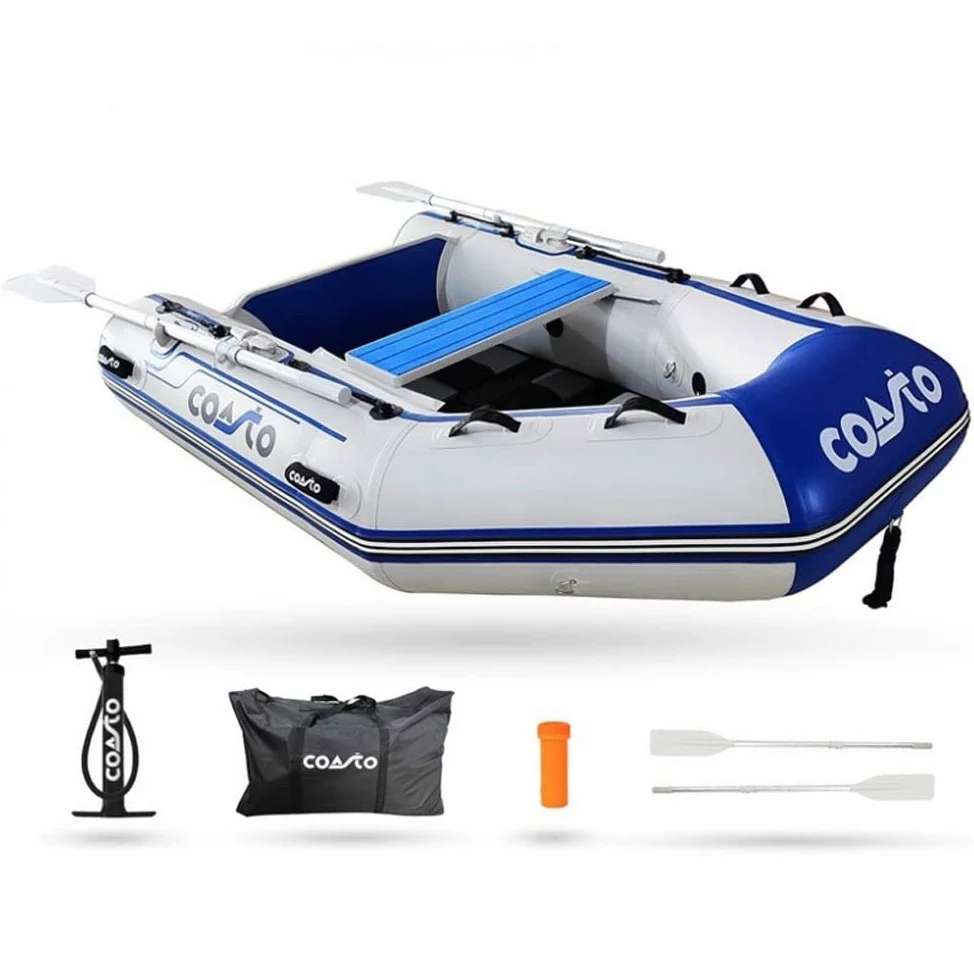Coasto Anexo Slat 230-BT-CSL230C-Barco Inflable Piso Latte Carbono con Pack 2 Pajas, Bomba y Bolsa de Transporte - 3 Places-White BLUE-230x130cm Adulto Unisex, Multicolor, Estándar