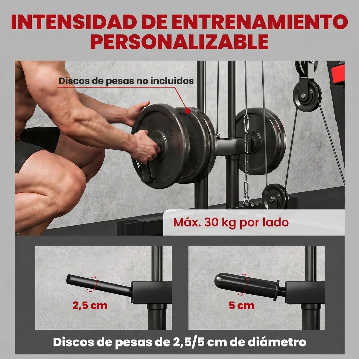 SPORTNOW Multiestación Musculación, Máquina de Musculación con Polea Alta y Baja, Prensa de Pecho, Curl de Piernas y Bíceps, Mariposa, Compatible con Discos 25 y 50 mm Carga 120 kg para Gimnasio Casa