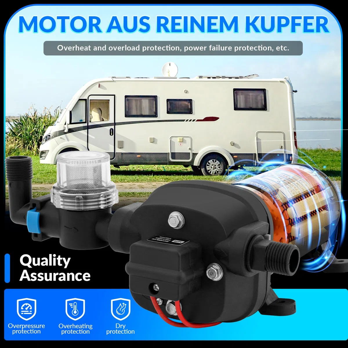 Bomba de Membrana Autocebante12V, 45 PSI, 17 L/min, Bomba de presión de agua Autocebante con Interruptor de Presión, Bomba de Agua Automática con Filtro Rápido, para Riego de Jardín, Caravanas, Barcos