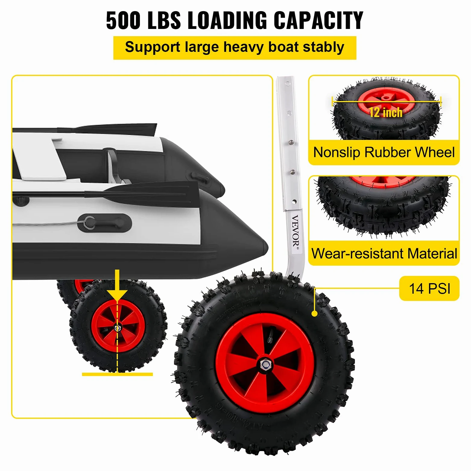VEVOR Ruedas de Lanzamiento para Lancha de Barco 12" / 30,5 cm Ruedas de Botadura de Barco 500 lbs / 227 kg Rueda Dolly de Bote Inflable Aleación de Aluminio para Barco Inflable, Kayak, Bote de Vela