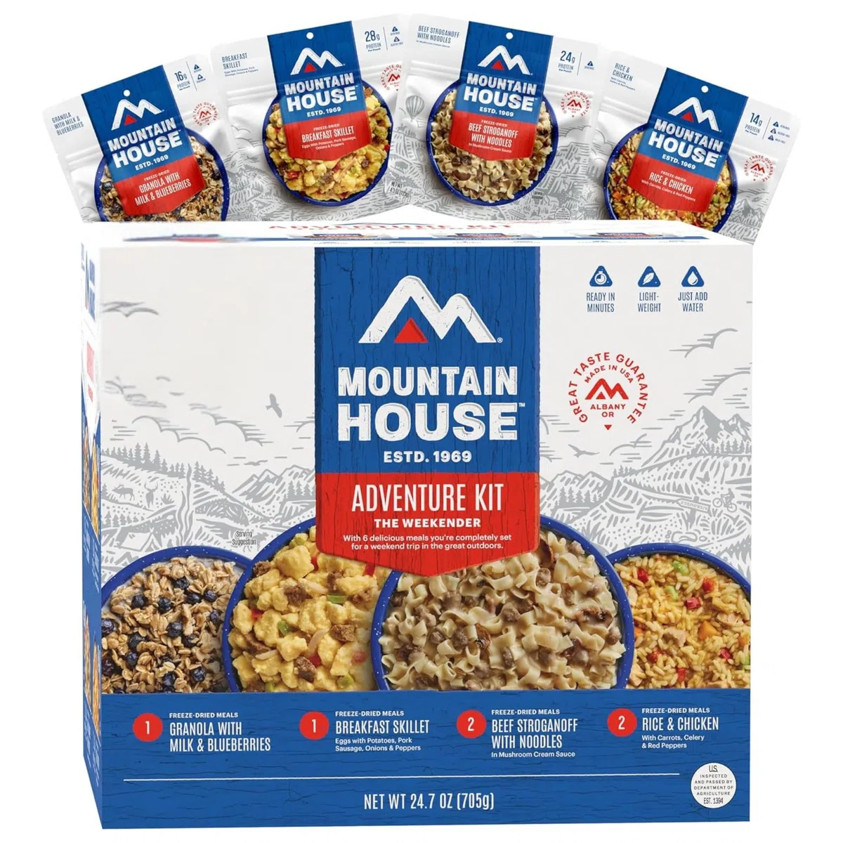 Mountain House Adventure Weekender Kit | Comida liofilizada para acampar y mochileros | 12 porciones