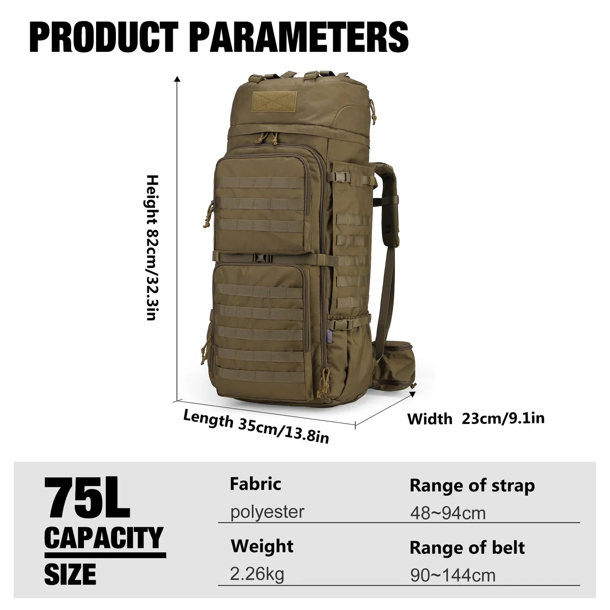 Mardingtop 75L Mochila Táctica Mochila Trekking Montaña con Cubierta de Lluvia, MOLLE Sistema de Senderismo Mochila de Gran Capacidad Mochila al aire libre para Trekking, Senderismo y Camping