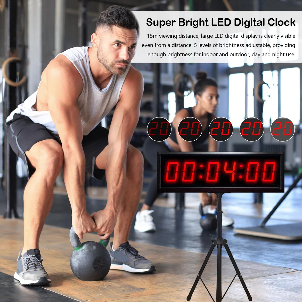 Temporizador Cuenta Regresiva, 2,3 Pulgadas Cronómetro para Competiciones Juegos Gimnasio 12/24H con Trípode Y Control Remoto Deportivo Función Cuenta Regresiva/Progresiva Brillo Ajustable (Cargar)