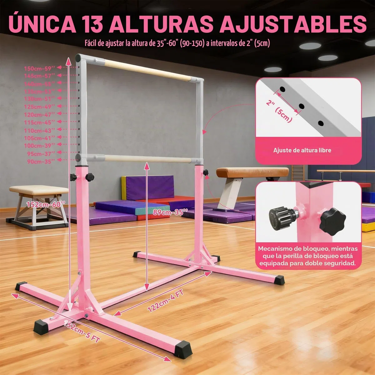 FBSPORT Barras horizontales de Gimnasia para niños con Anillos de Gimnasia, 13 Equipo de Entrenamiento de Gimnasio de Gimnasia para Gimnasio de Gimnasia para Interiores y Exteriores
