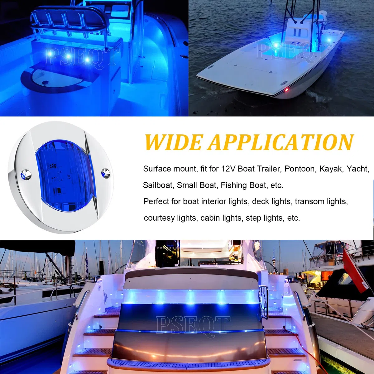 PSEQT 4 luces LED azul marino de 3 pulgadas para cubierta de barco de cortesía y popa, luces de ancla de popa, impermeables, 12 V, luces de pontón de pesca nocturna con lente azul