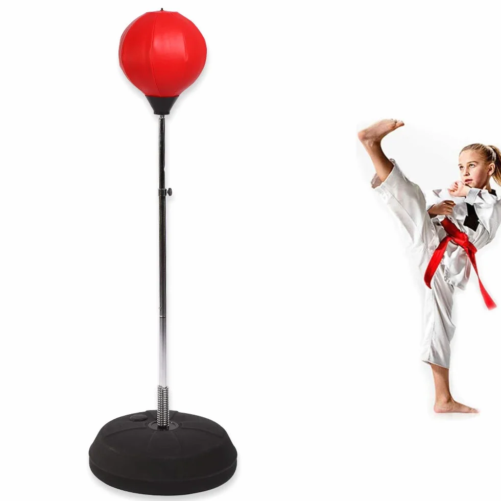 Set de Boxeo de pie para Adultos, con Guantes, Punching, Altura Ajustable 120-150 cm, Color Rojo, Adecuado para el Uso Profesional en el Gimnasio y en casa