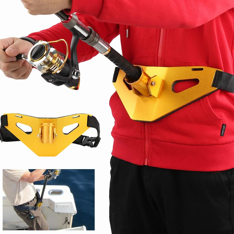 Alomejor Cintura Cinturón de Pesca Ajustable Levántate Cinturón de Lucha contra la Pesca Aleación de Aluminio Gimbal Acolchado Soporte para caña de Pescado