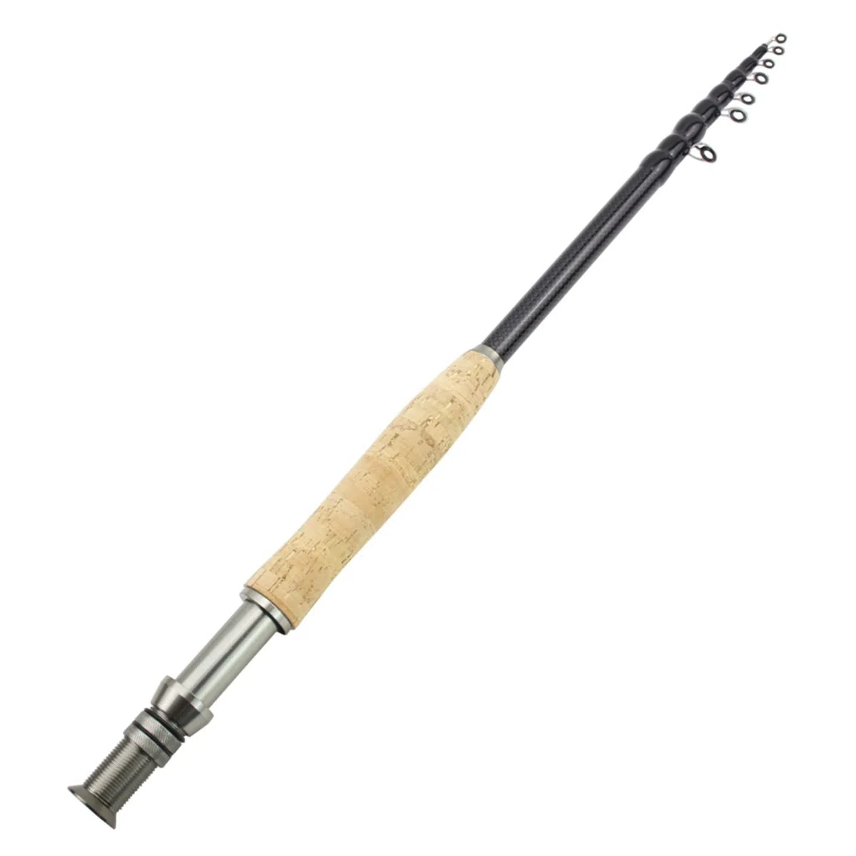 Caña de pescar telescópica con mosca, portátil de carbono ultraligera para una acción rápida con mango de corcho, ideal para viajes y aventuras al aire libre
