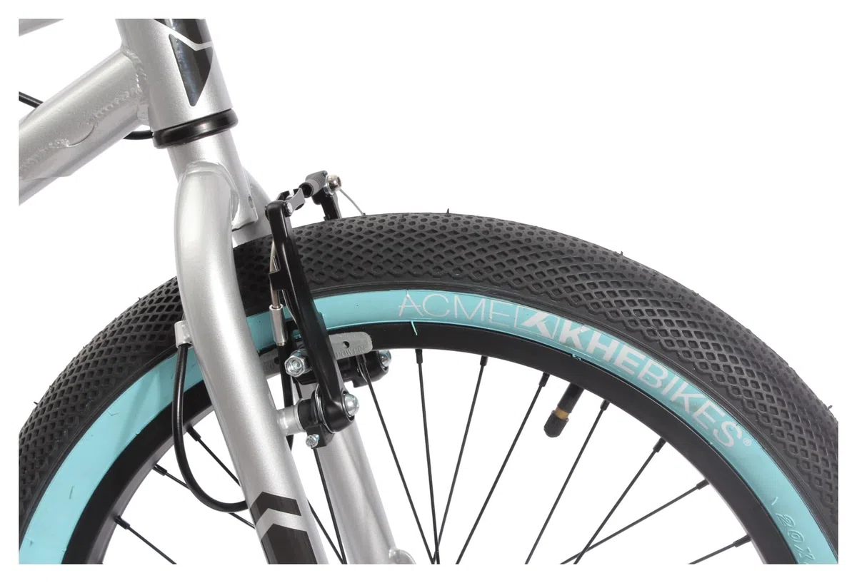KHE Park Bicicleta BMX de 20 pulgadas – 11,1 kg ligera – Freestyle Bike para principiantes y avanzados – Frenos V – Tubo superior de 19,5 pulgadas – Plata turquesa – Modelo 2025