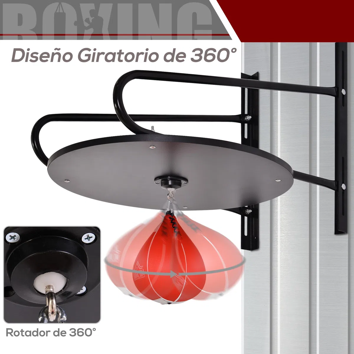 HOMCOM Pera de Boxeo con Soporte de Pared Punching Ball para Boxeo con Plataforma Ajustable en Altura Soporte Giratorio e Inflador 60x73x80 cm Rojo y Negro