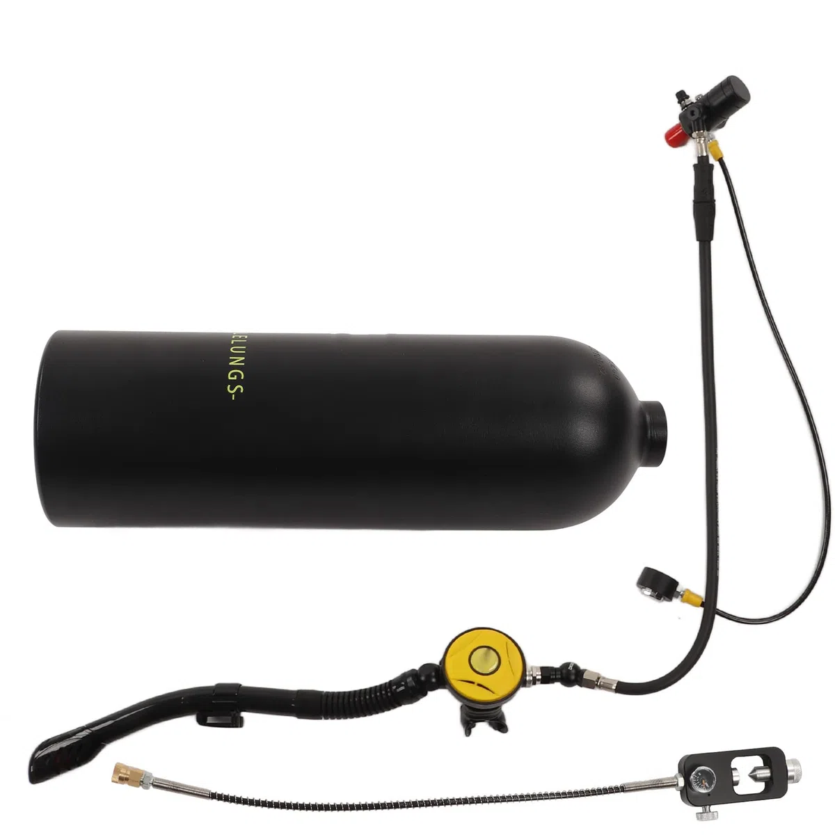 Kit de Tanque de Buceo 2L X5000Plus, Dispositivo de Respiración Subacuática, Juego de Correa de Hombro Doble para Buceo, Kit de Tanque de Buceo Portátil(Paquete D: Botella Negra Black Head 2L)