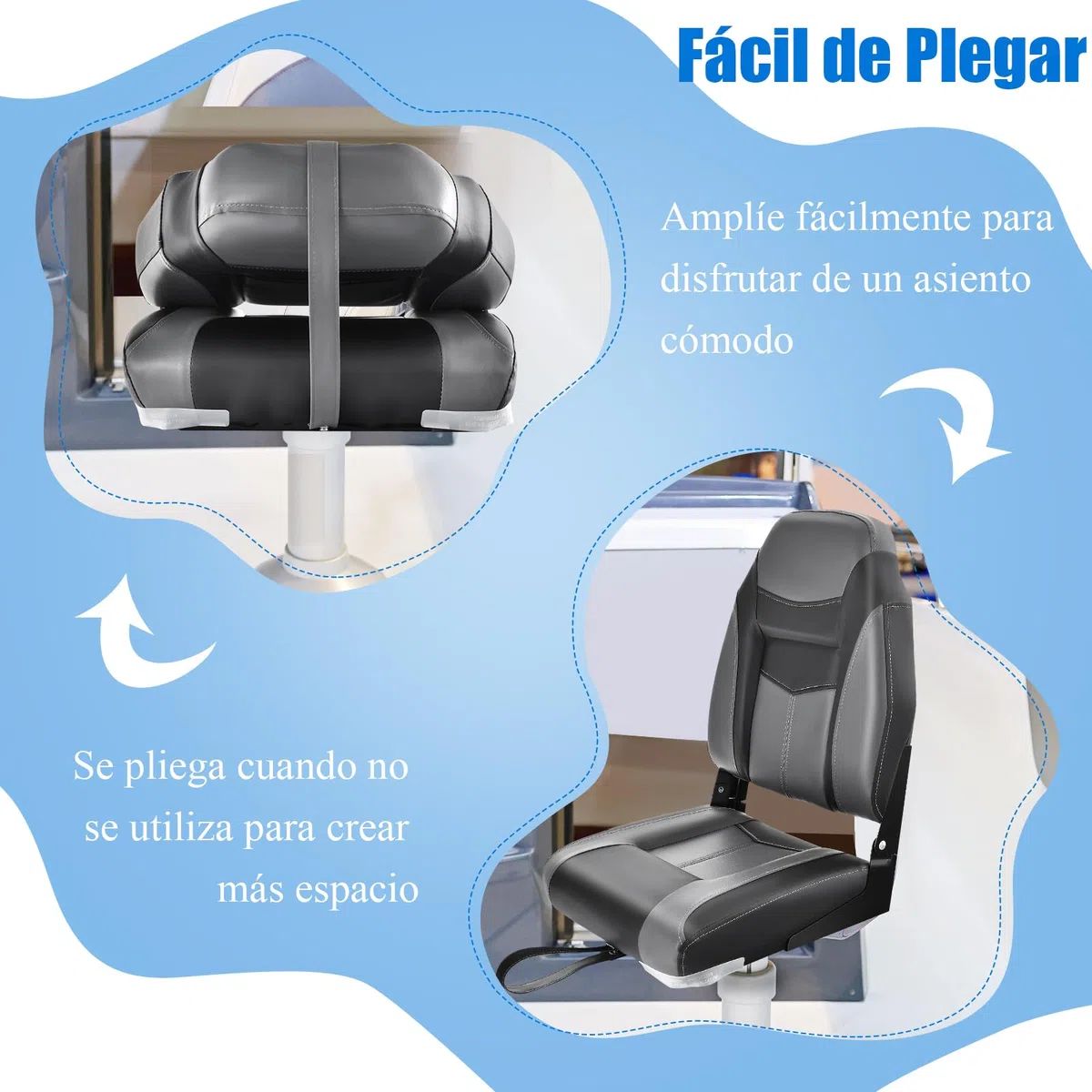 GOPLUS Asiento de Barco, Asiento de Pesca Plegable con Cojín Acolchado Suave y Costuras Reforzadas, Diseño Ergonómico, 115KG de Capacidad para Pesca en Yate (Negro)