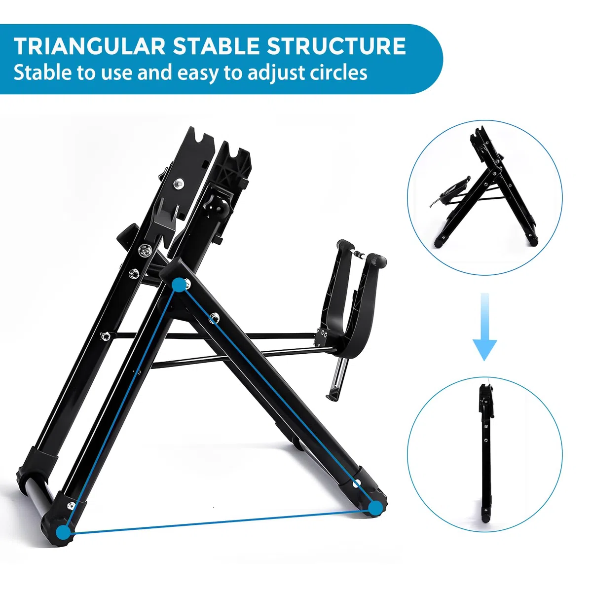LIROPAU Soporte de centrado para ruedas de bicicleta, plegable, soporte de montaje, adecuado para bicicletas de montaña, bicicletas de carretera, de metal, color negro