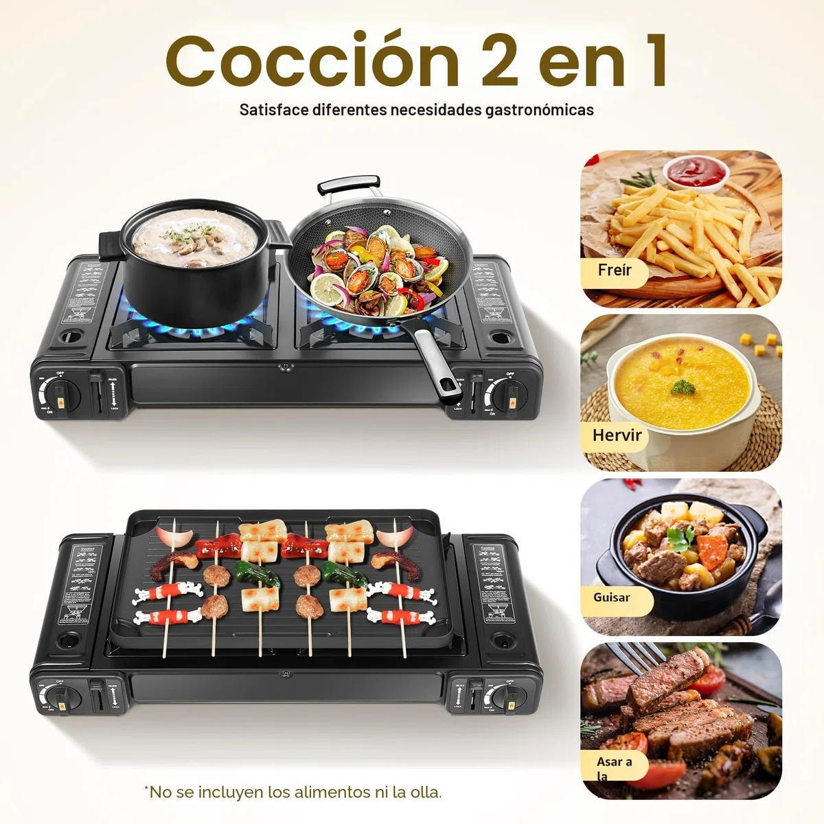 Cocina de Gas Portátil 2 en 1, LENDISIY Hornillo Camping Gas con 2 Quemadores y Placa de Parrilla, Hornillo de Gás Portátil, Barbacoa Portátil para Camping, Exterior, Interior y Jardín, Set con Maleta