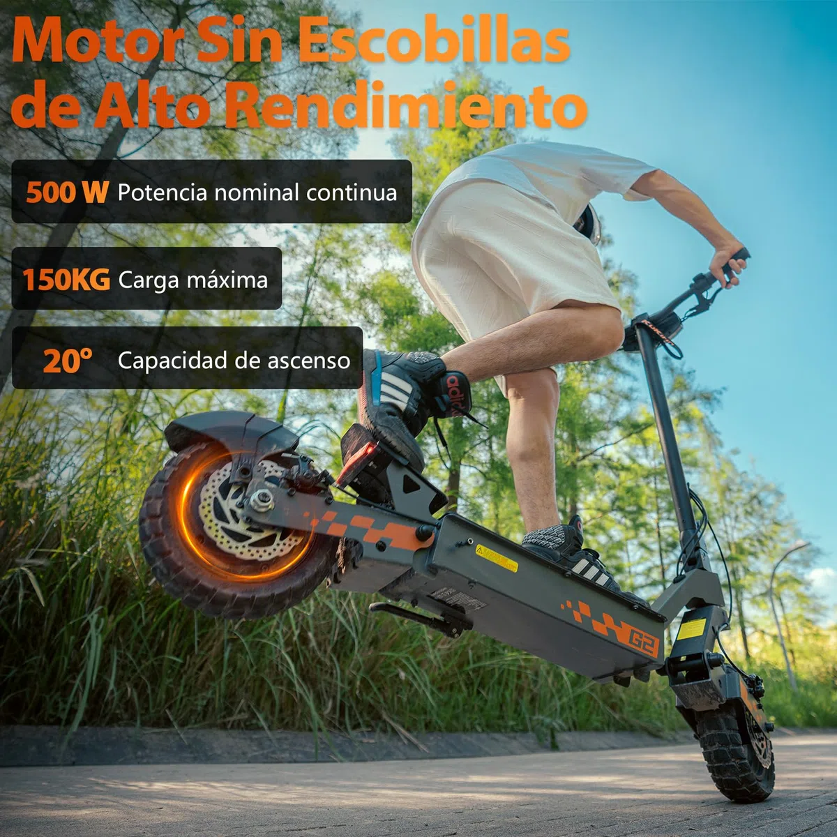 Kukirin Patinete Eléctrico Adultos Todoterreno,Patin Electrico,Scooter Electrico Potente Plegable/Autonomía de 55 km/Ruedas de 10"/Carga máxima 120kg/Doble Frenos de Disco,G2