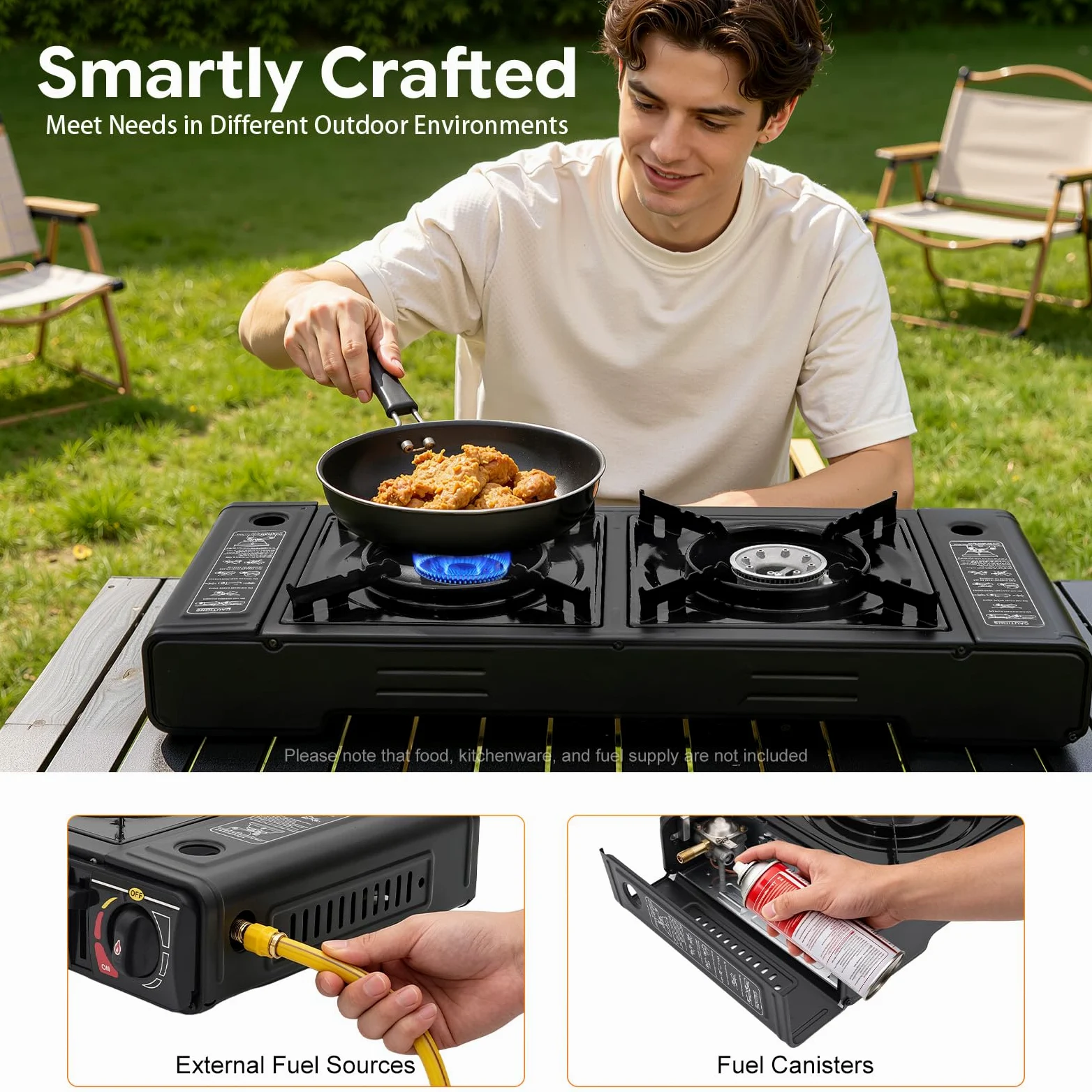 Hornillo de camping de 2 quemadores, cocina de gas para exteriores, parrilla, maletín, barbacoa, hornillo de gas de 2 quemadores para interiores (no incluye placa de parrilla)