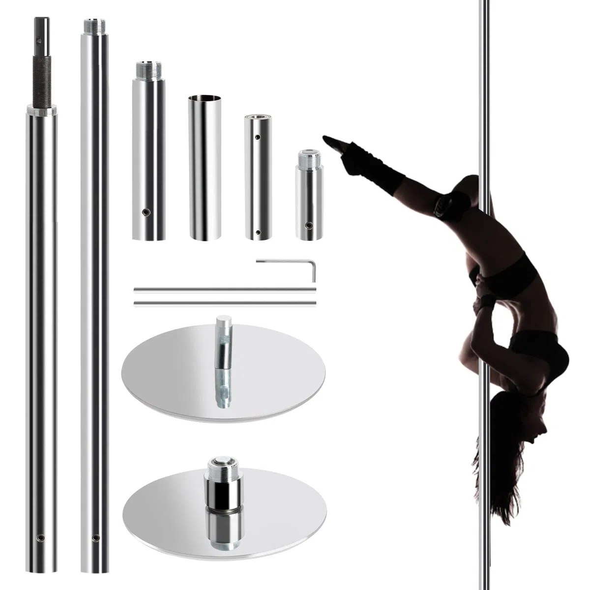 Leogreen Barra Pole Dance, Estática y Giratoria, 200 kg de Capacidad, para Hogar Club
