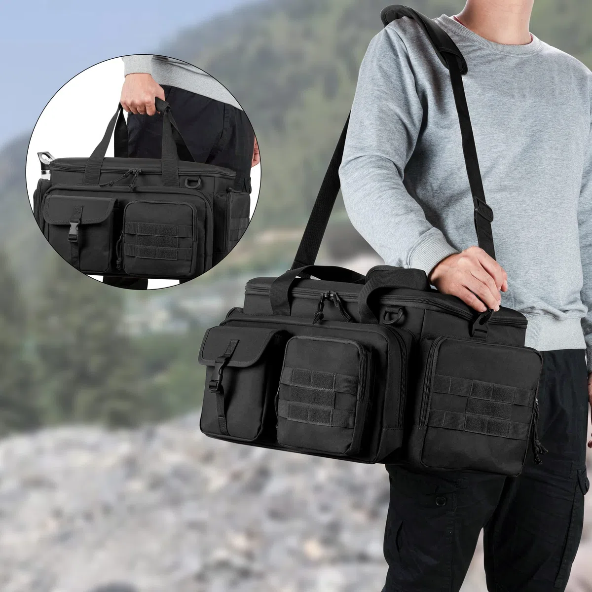 DSLEAF Bolsa táctica para Armas con 4 Estuches para Armas, Bolsa Acolchada para Armas con 16 Ranuras para Cargadores y Bolsillos adicionales (Pendiente de Patente)