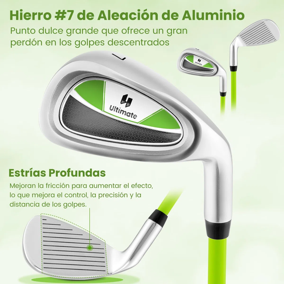 COSTWAY Hierro Junior #7 para Niños, Palo de Golf Individual para Chicos y Chicas con Eje de Fibra de Vidrio y Cabeza Protectora, Palo de Golf para Práctica Junior, Mano Derecha, 76 CM, Edad 8-10