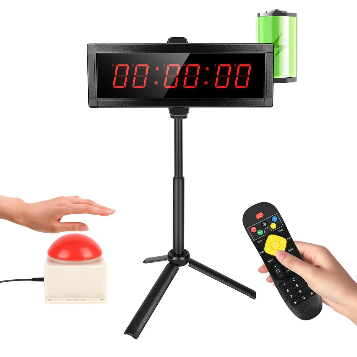 Temporizador Gimnasio, Temporizador Digital con Botón Cronómetro, Control Remoto y Soporte, Cronometro de Fitness LED con Funciones Cronómetro/Cuenta Regresiva, 12/24H Reloj de Pared Digital