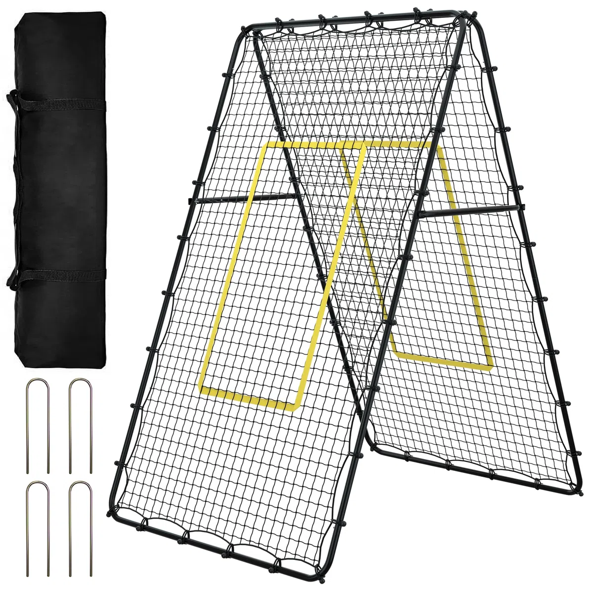 Jolitac Red de rebote de voleibol de doble cara, dispositivo de entrenamiento con zona de impacto, red de rebote doble para voleibol, fútbol, béisbol, lacrosse, tenis, 213 x 122 cm
