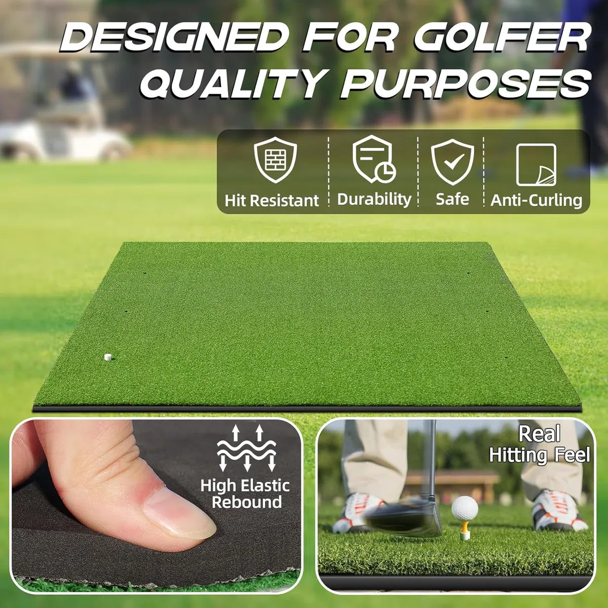 Alfombra de golf 150 x 117 cm, 6 posiciones de tee, césped artificial, verde, plegable, ideal para interior y exterior