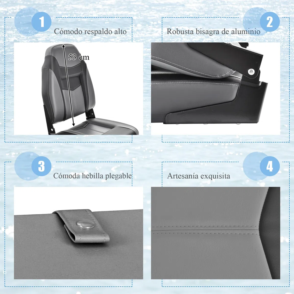 GOPLUS Asiento de Barco, Asiento de Pesca Plegable con Cojín Acolchado Suave y Costuras Reforzadas, Diseño Ergonómico, 115KG de Capacidad para Pesca en Yate (Negro)