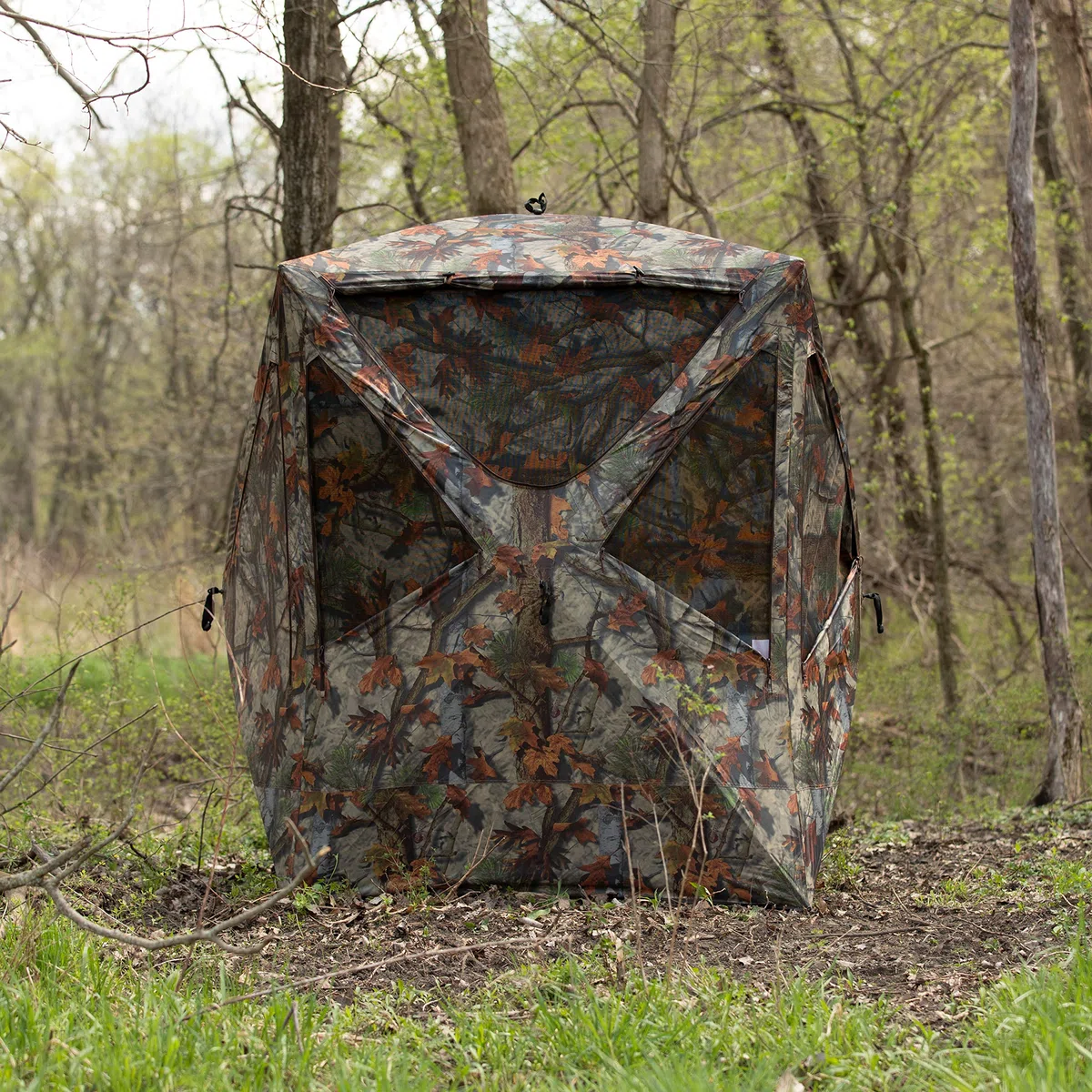 Barronett Blinds Prowler 300, persiana de caza portátil, persiana de cubo alto, disparar mientras estás de pie, ligera, para 2 personas, bosque de sendero de sangre, 80 x 75 x 75 pulgadas, PR300BT