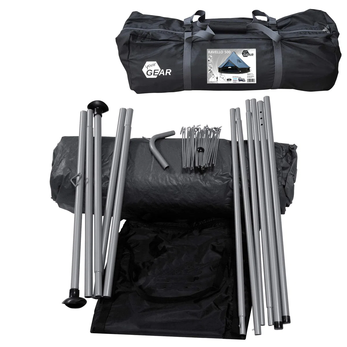 your GEAR Tienda de campaña Ravello Tipi en 2 tamaños para 4-8 personas, tienda familiar con 400 cm o 500 cm de diámetro, tienda de campaña con columna de agua de 5000 mm, protección UV 50+, suelo