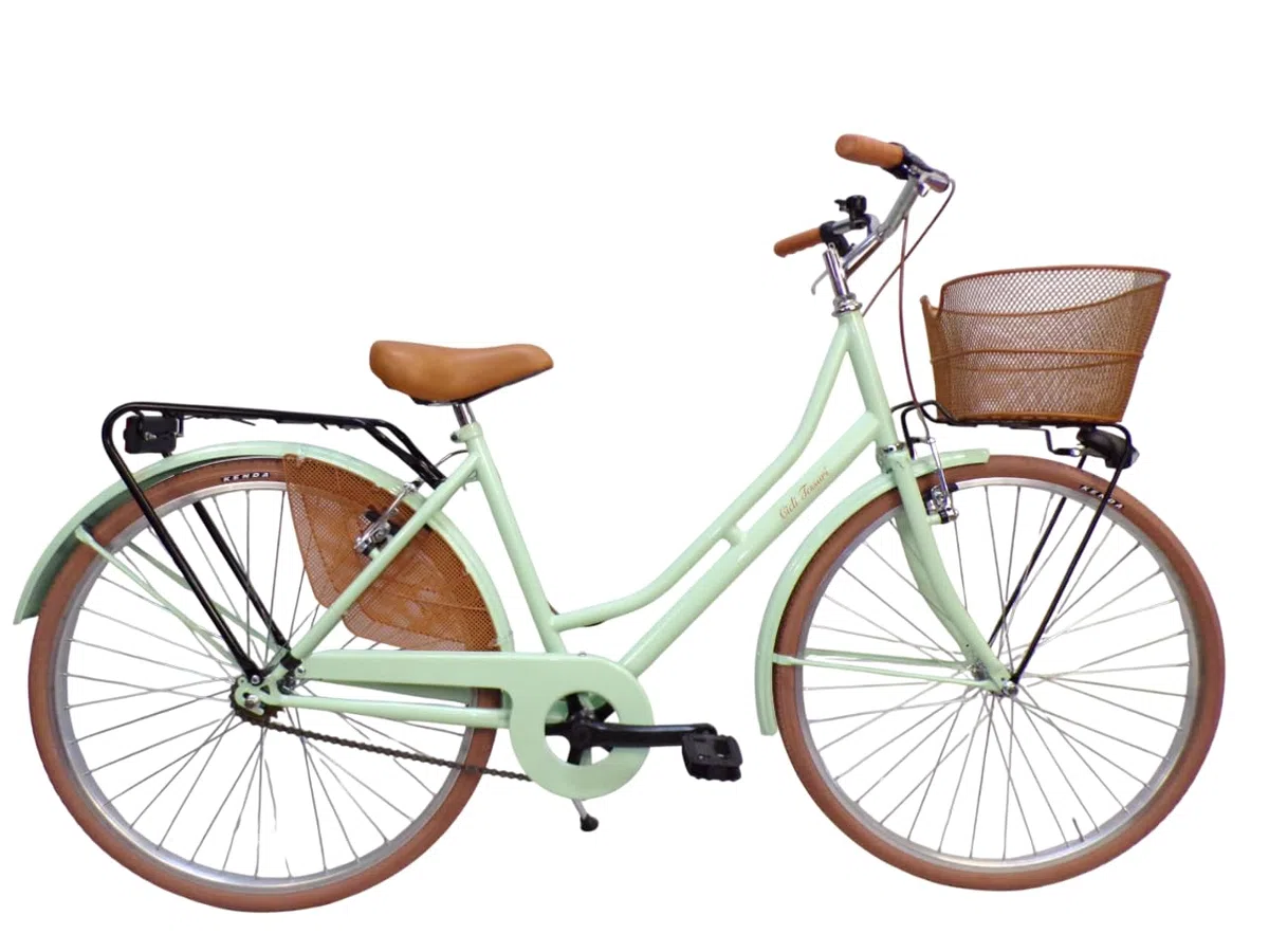 Bicicleta de paseo holandesa para mujer, de ciudad, de 26 pulgadas, vintage, con cesta de acero