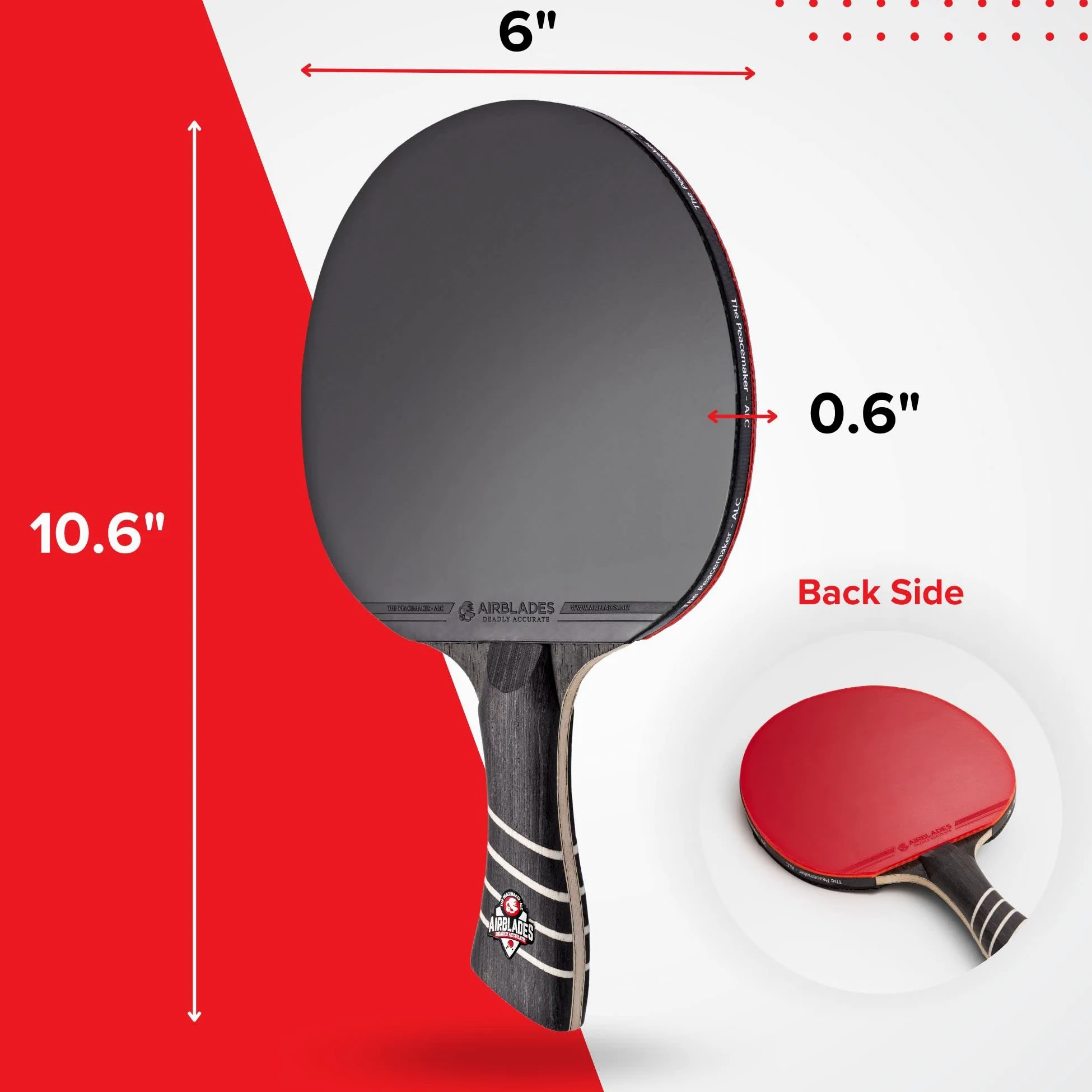 The Peace Maker ALC - Pala de tenis de mesa profesional de fibra de carbono que produce la máxima rotación y control para todos los niveles, carcasa rígida y mango ergonómico.