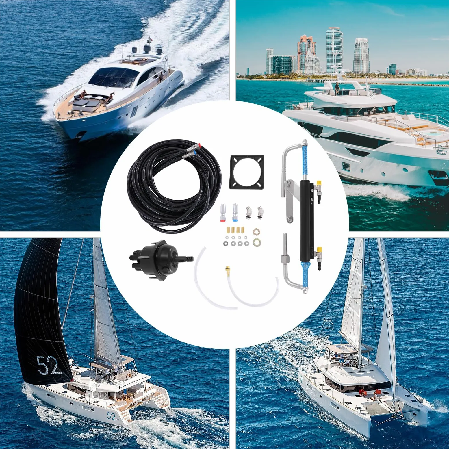 90HP Kit de Dirección Hidráulica Fueraborda Sistema de Dirección Kit de Dirección Barcos con Bomba de Control para Barcos de hasta 90HP