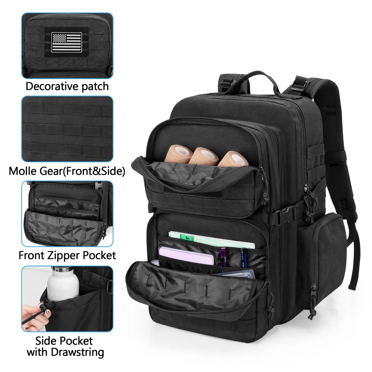 Damero Mochila Táctica Trauma Vide, Molle Bag First Aid Bug Out Bolsa Táctica Médica para Camping,Negro