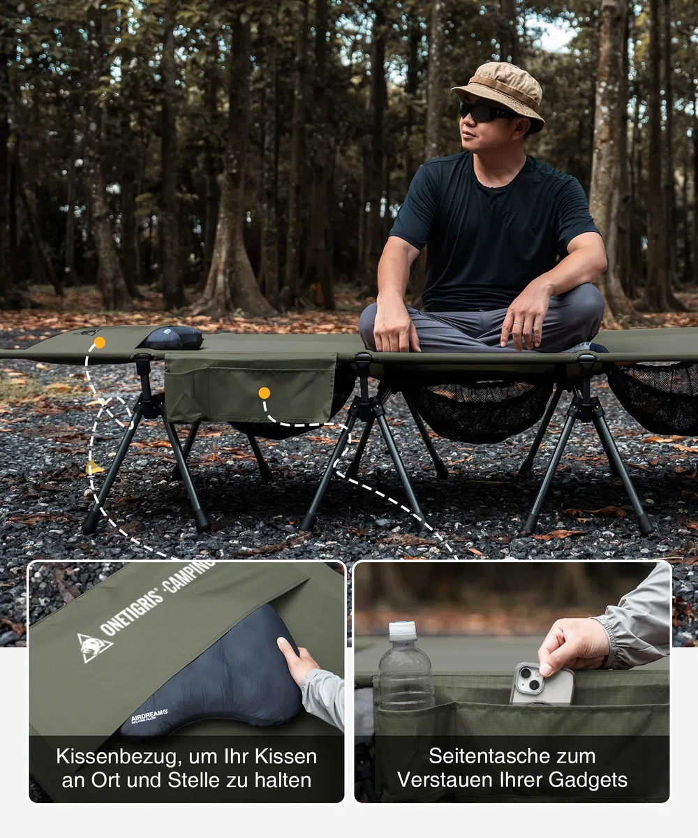 OneTigris SUPRATIROS Cama plegable XXL, portátil, plegable, ligera, para camping, hasta 180 kg, para tienda de campaña, exterior, viajes, jardín, oficina (220 x 80 cm)
