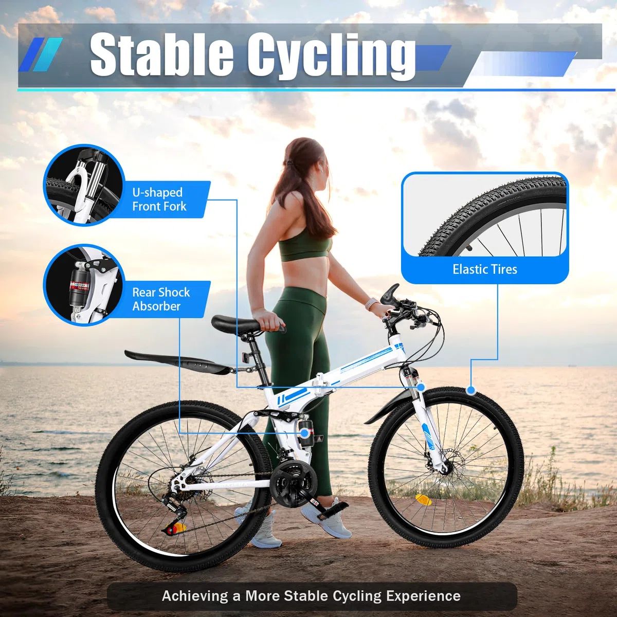 Bicicleta plegable de 26 pulgadas para adultos, bicicleta plegable de 21 velocidades, de acero al carbono, altura ajustable, para exteriores, para alturas de 5,25 a 5,9 pies