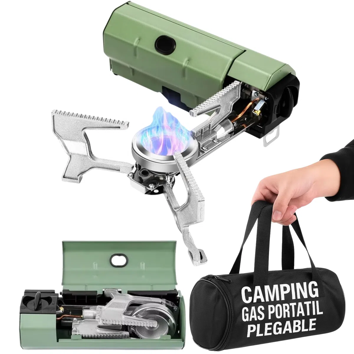 Pure 4Home - Camping Gas Portatil Plegable con Encendido | Hornillo Camping Compacto 2600W | Cocina de Gas Portátil Butano | Compatible Cartucho Universal | Ideal Caravanas, Emergencias, Exterior