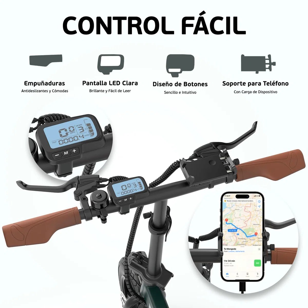 ESKUTE F200 Bicicleta Eléctrica Plegable de 14"x2.125", Ebike Urbana de 36V 7.8Ah con Pantalla LCD, Velocidad Máx de 25km/h, Asiento Ergonómico, Autonomía de hasta 50KM, Bici Electrica para Adultos