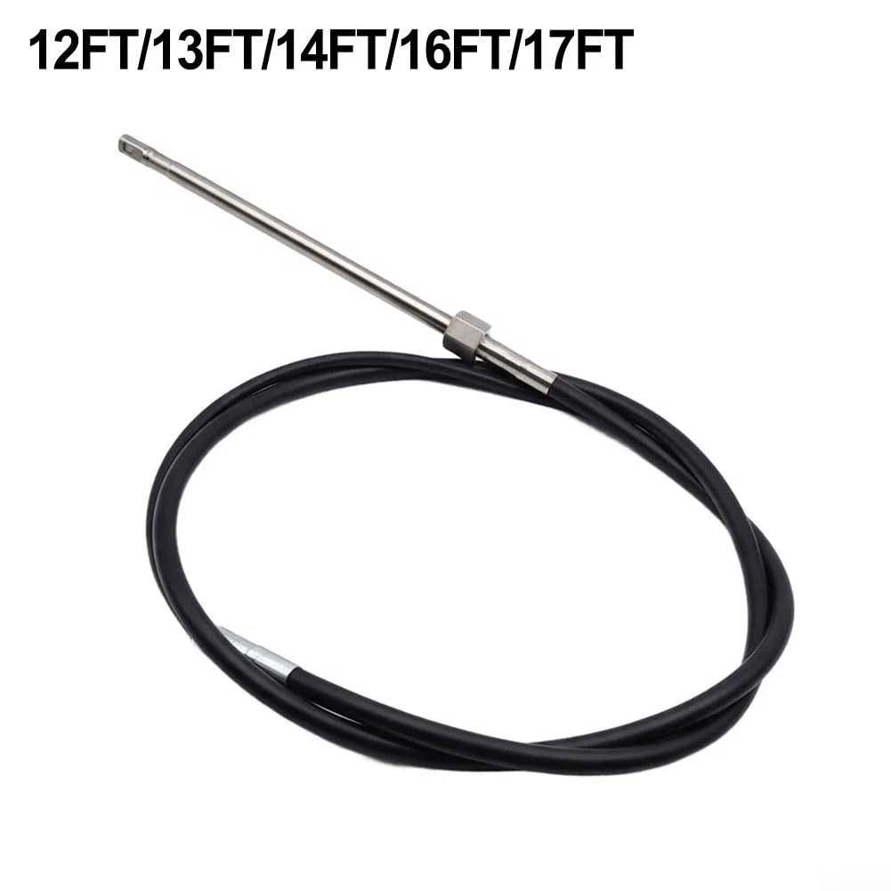 Cable de dirección de barco, kit de timón fuera de borda giratorio para lanchas rápidas de pesca marina, alambre de control de baja fricción de acero inoxidable, negro (12 pies)