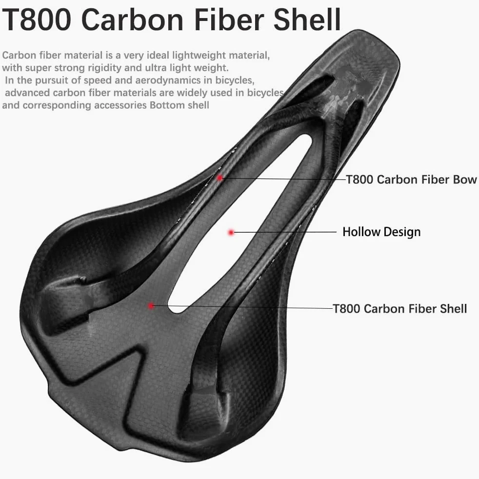 Sillín de Bicicleta Impreso en 3D Sillín Hhueco de Fibra de Carbono Ultraligero Sillín Cómodo Transpirable MTB Gravel Road Bike Seat Components 145G