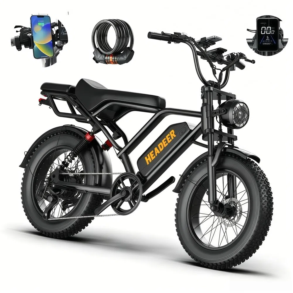 BK20 Bicicleta eléctrica para Adultos, 48V 20Ah, batería extraíble, Larga autonomía 60-100 km, Bicicleta eléctrica 20 Pulgadas, Todoterreno, suspensión Doble, 7 Marchas, Freno de Disco Doble