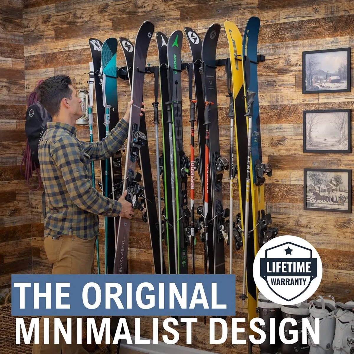 StoreYourBoard Omni - Estante de Almacenamiento de Pared para esquí y Snowboard | Soporte de Pared de esquí para el hogar y el Garaje