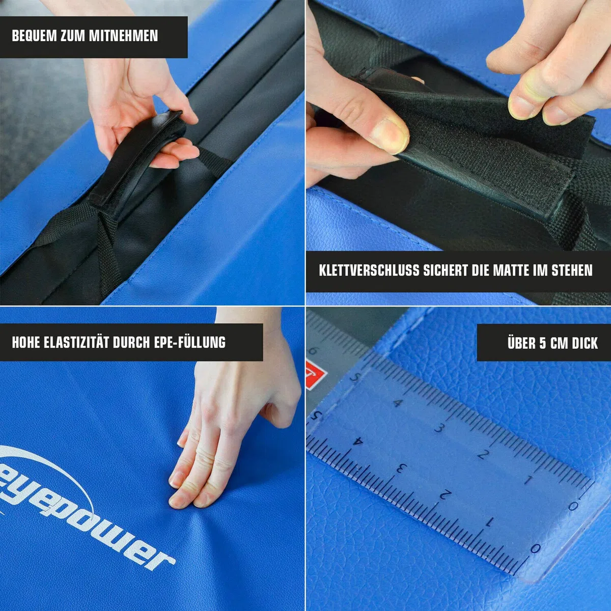 EYEPOWER Colchoneta de Entrenamiento Gimnasia XL 200x60x5cm Plegable Azul