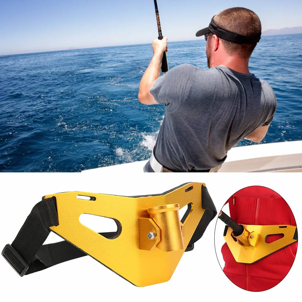 Alomejor Cintura Cinturón de Pesca Ajustable Levántate Cinturón de Lucha contra la Pesca Aleación de Aluminio Gimbal Acolchado Soporte para caña de Pescado