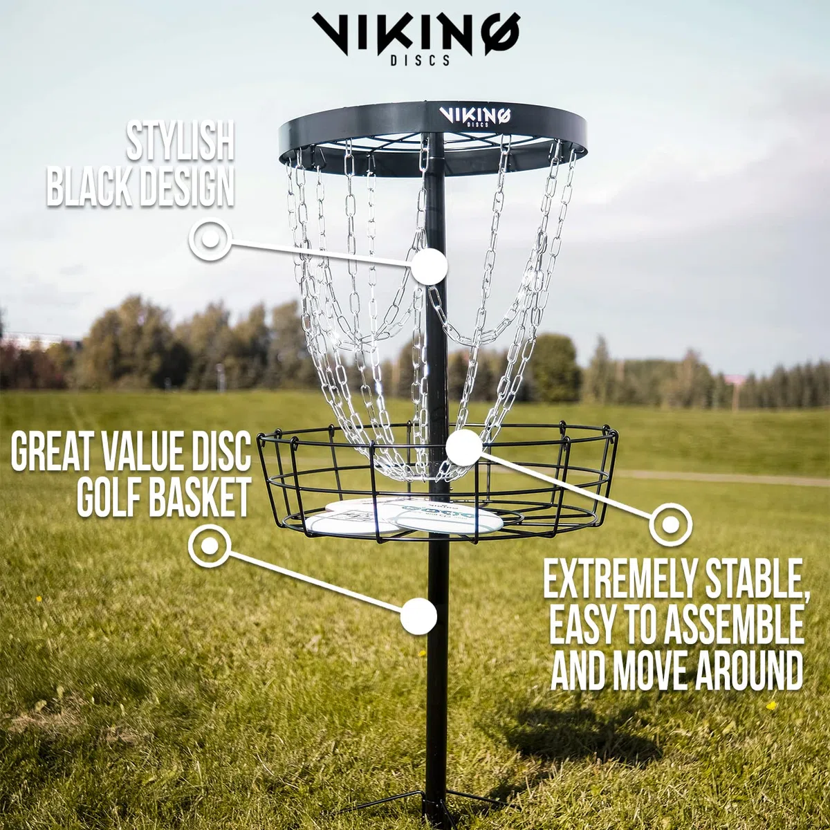 Viking Discs Battle Basket Pro Disc Golf Basket de 130 cm de Altura - Objetivo de Golf Frisbee Ligero y Portátil - Fuerte y Estable - para Practicar el Putt y Crear un Campo en Casa