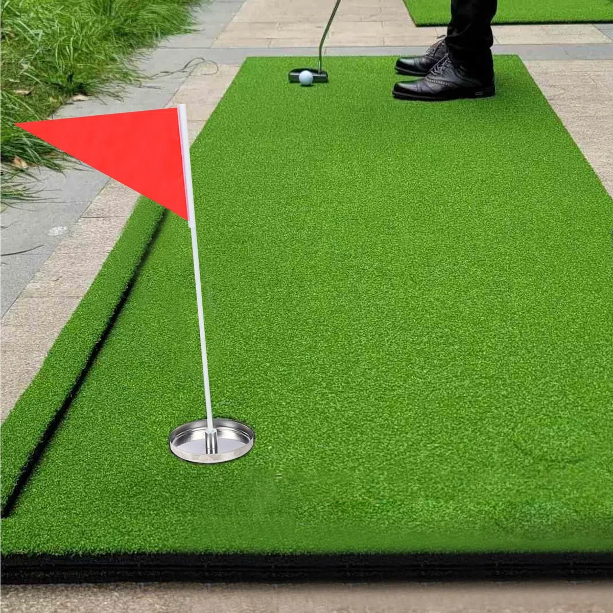 Bandera de agujero, entrenador de poner, juego de objetivos de práctica, construcción de presión de acero inoxidable, uso en interiores y exteriores para patio trasero o rango, tamaño de la bandera