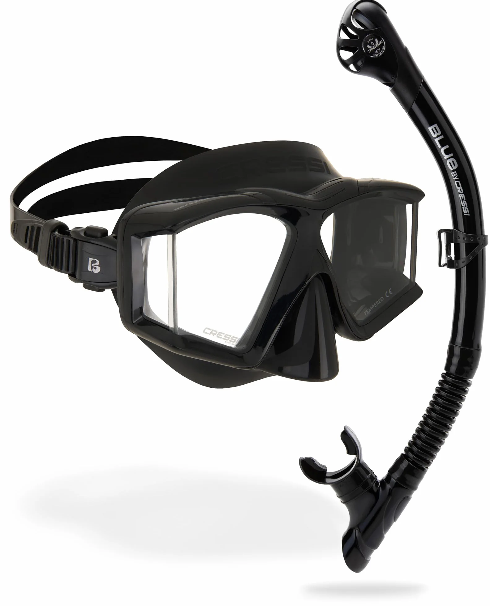 CRESSI Horizon - Mask Equiped with 4 Separate Tempered Glasses or Combo Set Mask + Snorkel Scilla Top Dry Sistem, Diving and Snorkeling with Uninterrupted Panoramic Vision