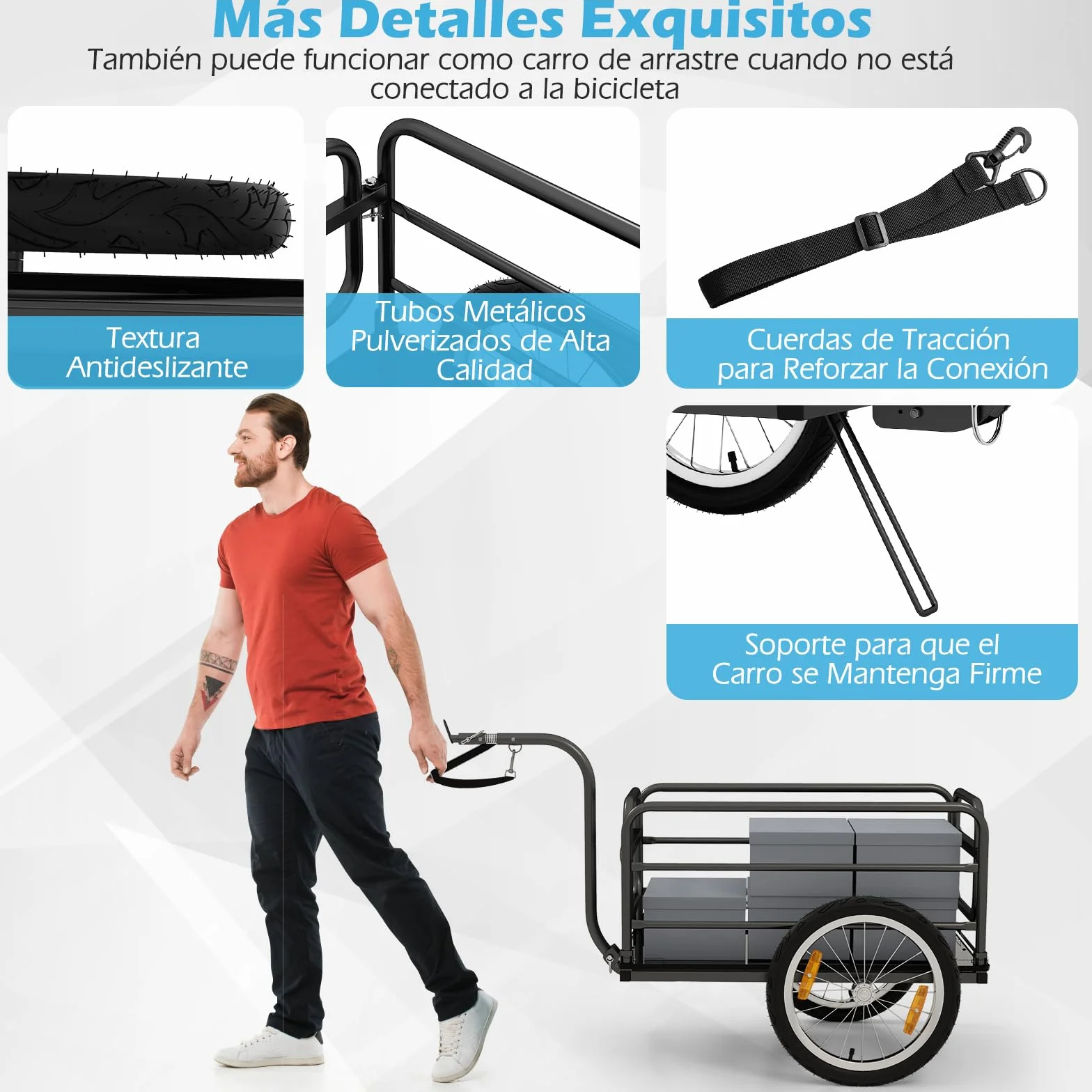 GYMAX Remolque de Bicicleta 2 en 1 con Estructura Metálica Plegable y Funda Extraíble, Carro de Arrastre con Ruedas de Aire Fiables de 40 CM, Enganche Versátil para Compatibilidad Multi-Bicicletas
