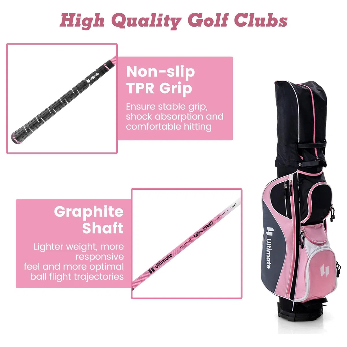 LIFEZEAL Juego Completo de Palos de Golf para Mujer, Incl. Driver #1, Fairway #3, híbrido #5, hierros #5#6#7#8#9#P #S, Putter y Bolsa de Golf portátil con Funda para la Lluvia, diestra