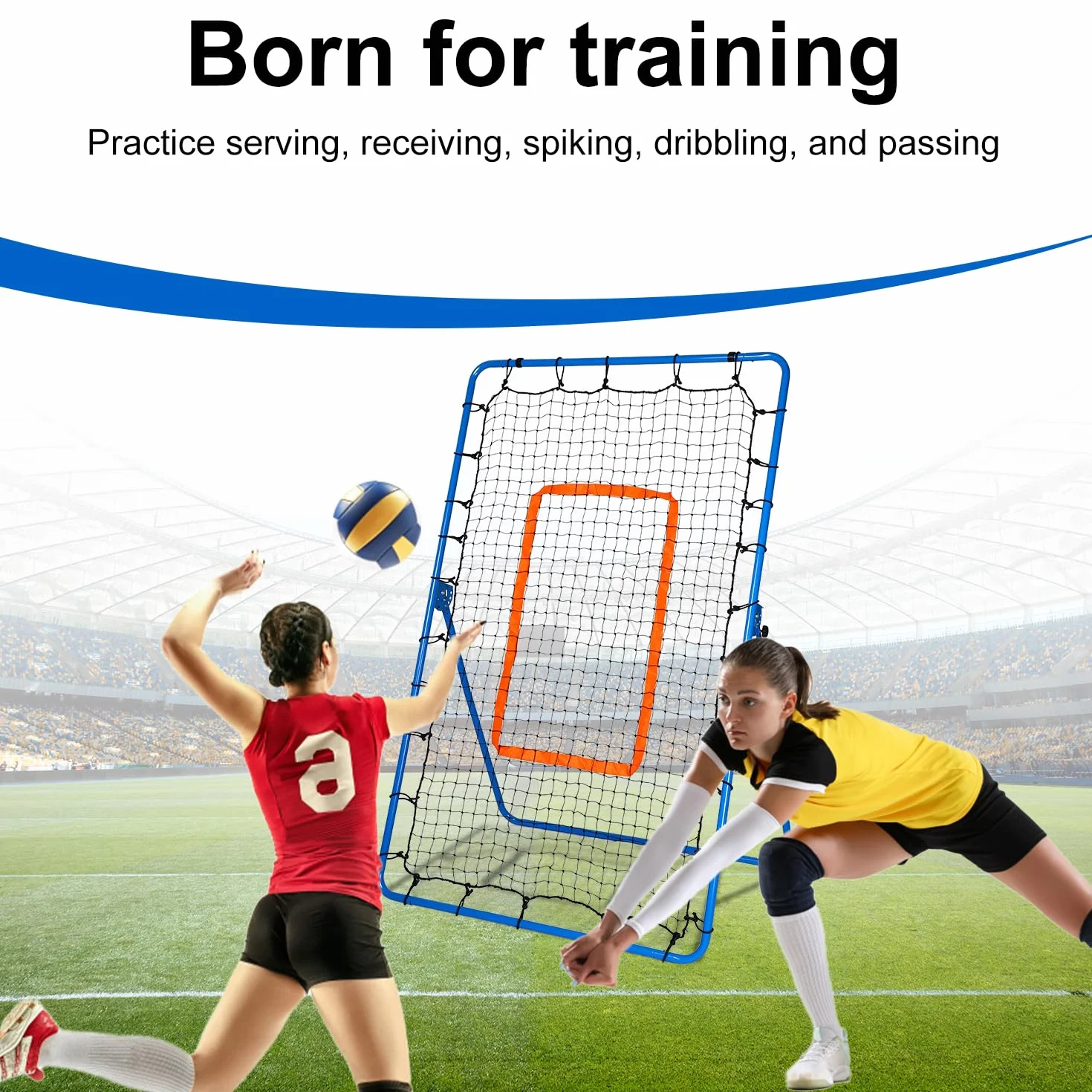 Red de Rebote para Voleibol, 180 x 110cm Ajustable en 5 Ángulos Volleyball Rebounder, Portería Equipo de Entrenamiento de Voleibol con Red de Polietileno para Practicar Rematar y Golpear